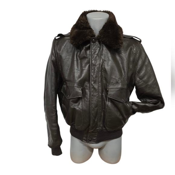 Vintage Schott I-S-674-M-S Flight Jacket 1960's Faux Fur Trim